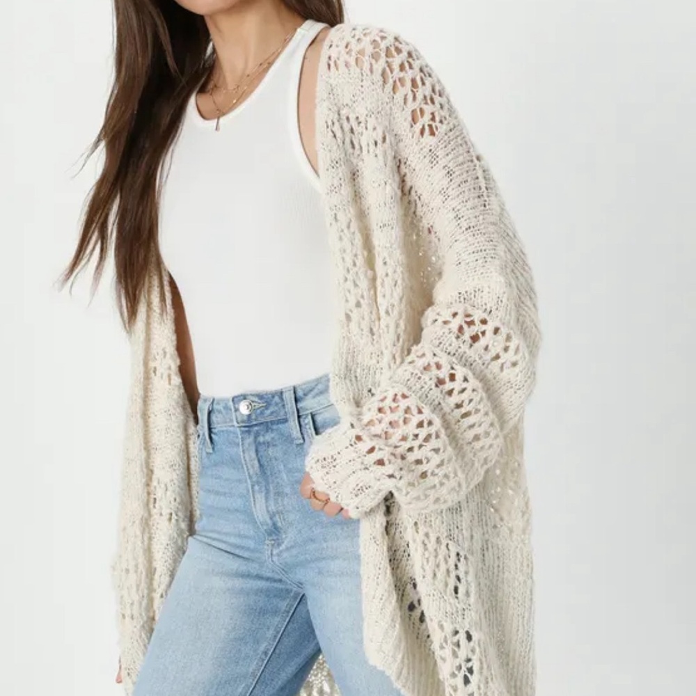 Lulus Crochet it Ain't So Ivory Oversized Cardigan Sweater - Size XL - Picture 6 of 6